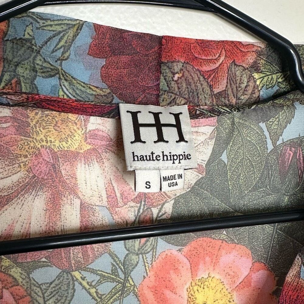 Haute Hippie Silk Blouse Sheer Floral size Small - Picture 3 of 7